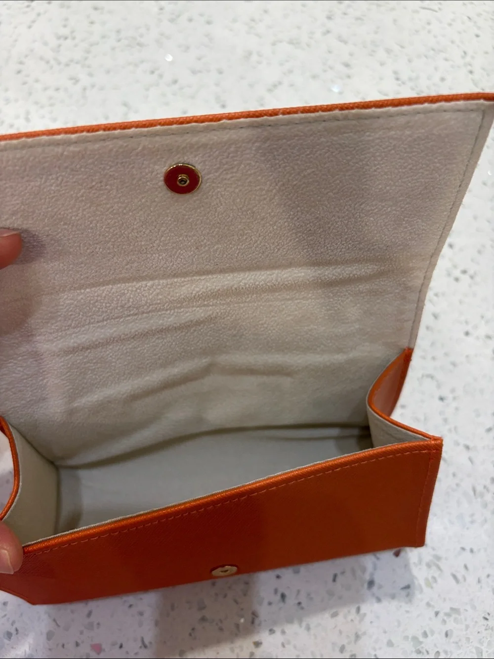 Tory Burch Orange Saffiano Leather Cosmetic Case with Gold Logo